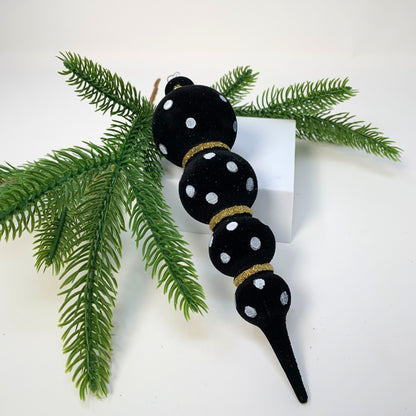 Beautifully Black Felt Finial Ornament w/ White Dots 8” | YK