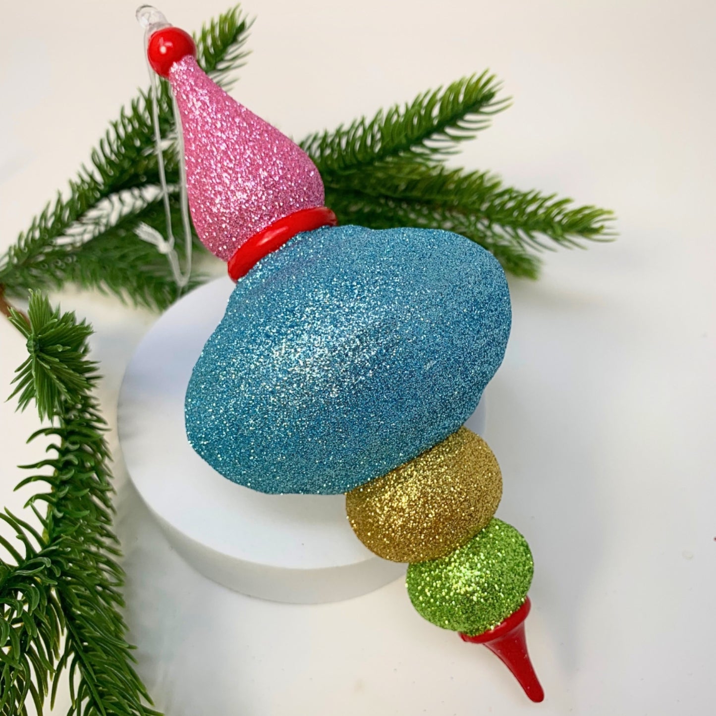 Gorgeous Glitter Multi Color Finial Ornament 7” | YK