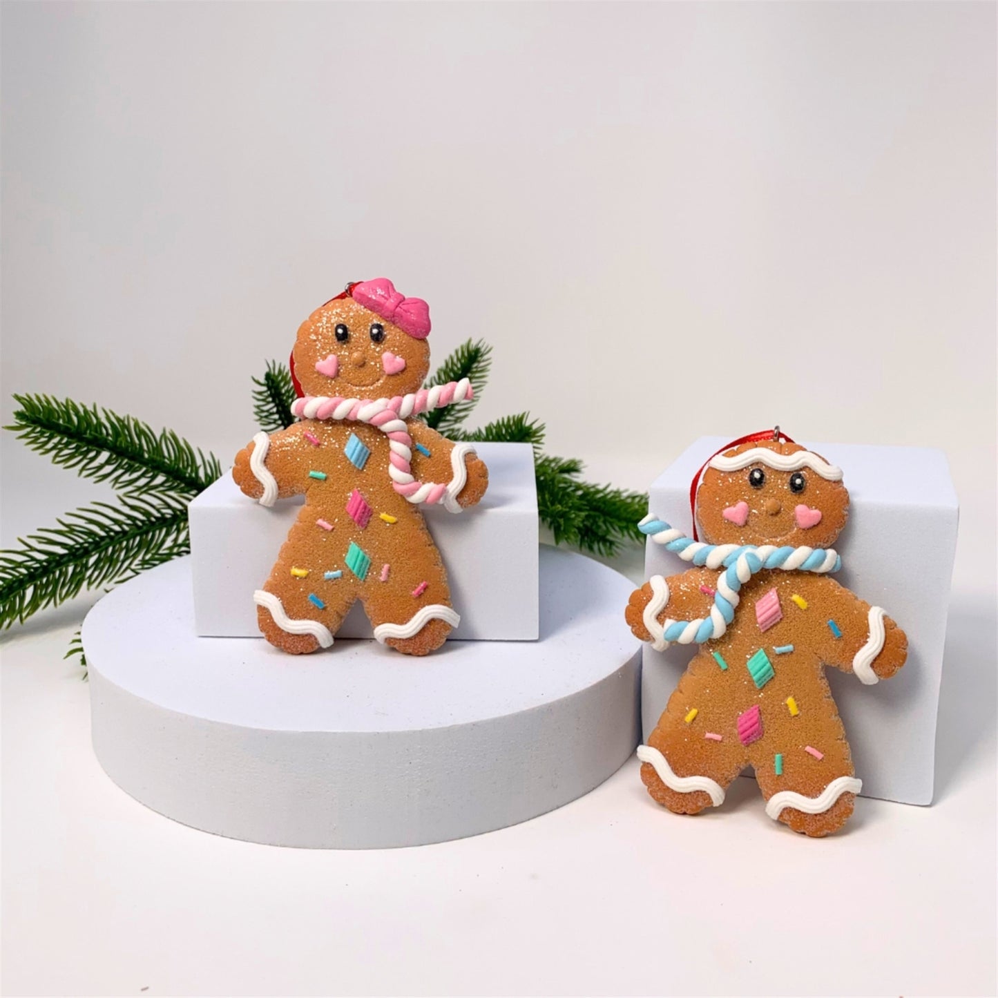 Pastel Perfection Gingerbread Boy and Girl Ornament (Set of 2). 4.25” | YK