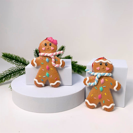 Pastel Perfection Gingerbread Boy and Girl Ornament (Set of 2). 4.25” | YK