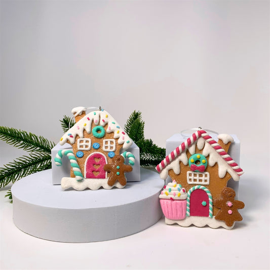 Pastel Perfection Gingerbread House Ornament (Set of 2) 4" x 3.5" | YK