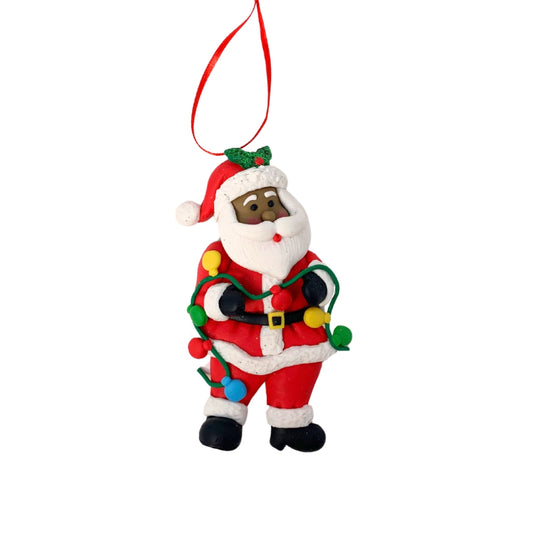 African American Clay Dough Santa Ornament 4” | YK