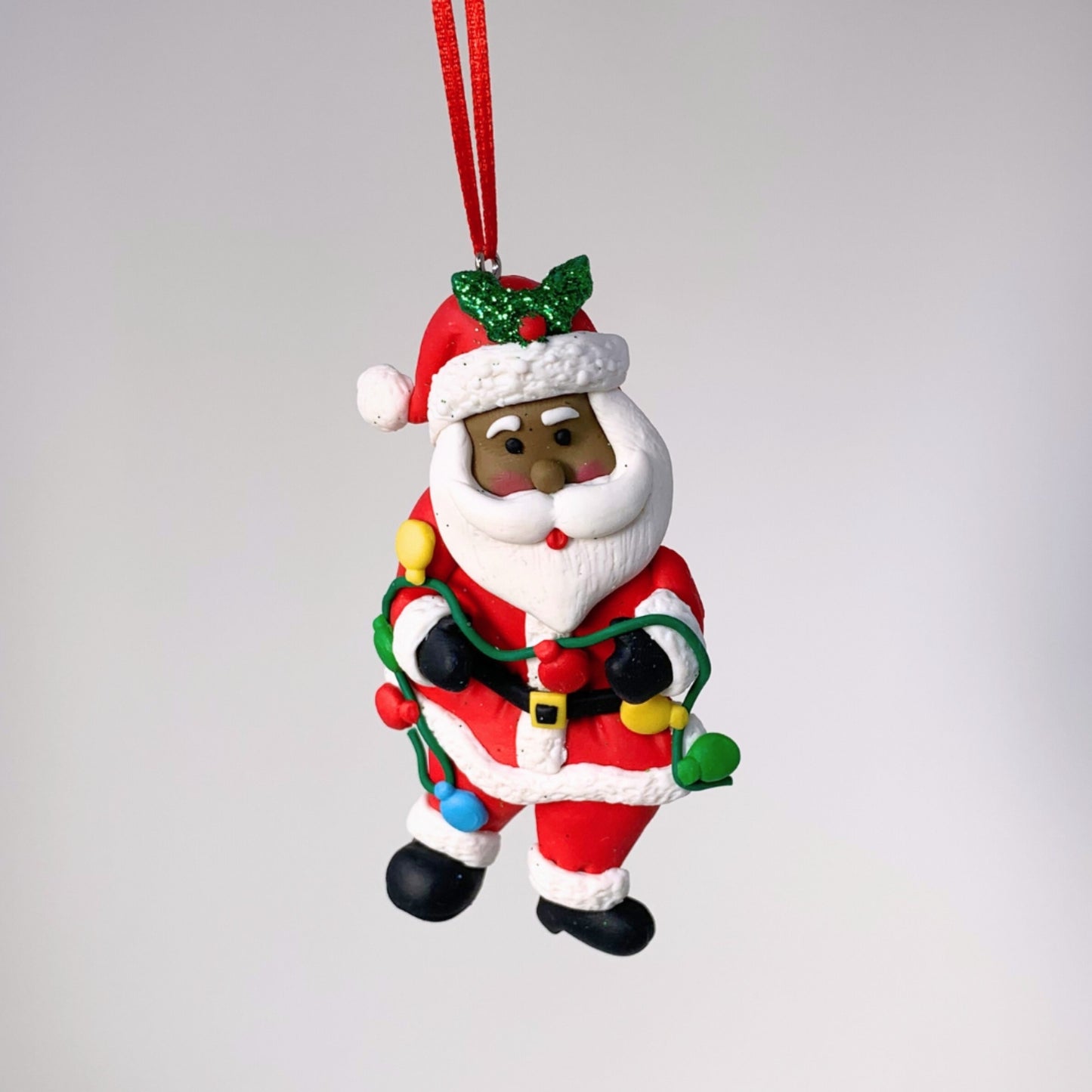 African American Clay Dough Santa Ornament 4” | YK