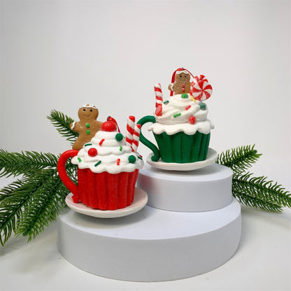 Winter Holidays Saucer Cup of Cheer Individual Ornaments (Set of 2)