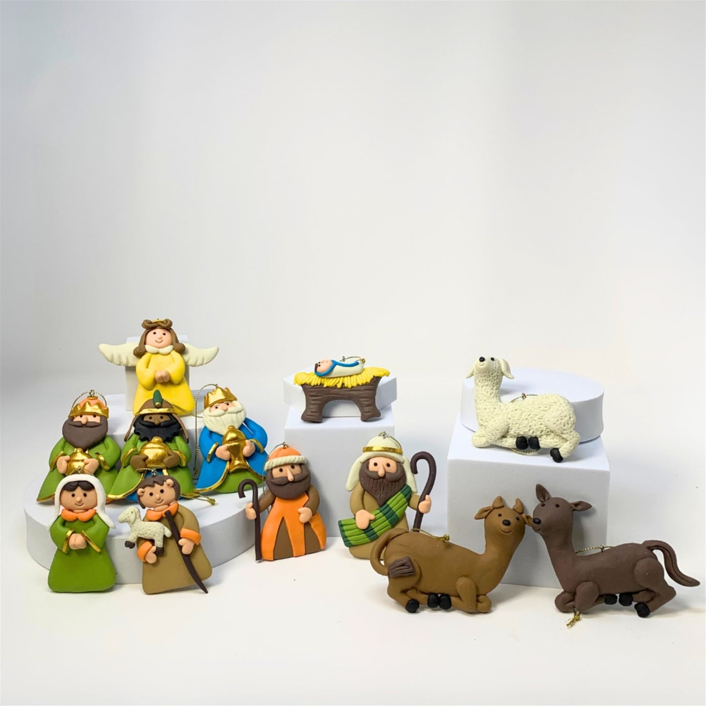 Clay Dough Full Nativity Scene Ornaments, 12 piece set, 3.25" -1.75" | YK