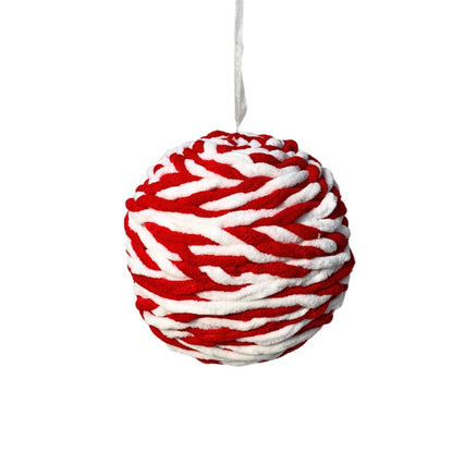 Peppermint Stripe Chenille Ball Ornament - Red/White 6” | YK