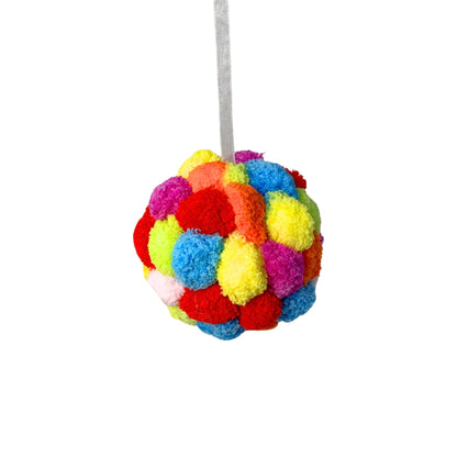 Vibrant Multi Color Pom Pom Ball Ornament 4” | YK