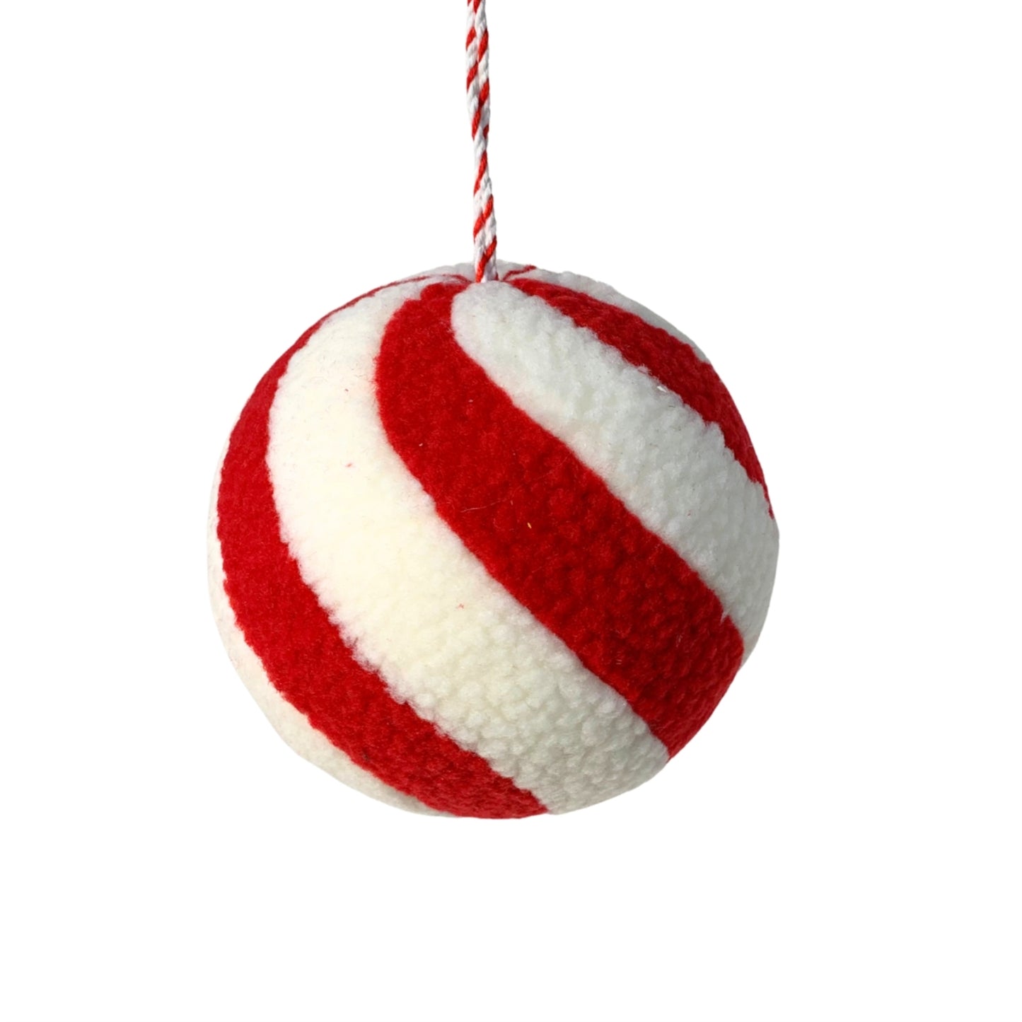 Whimsical Wool Peppermint Stripe Ball Ornament 6.5” | YK