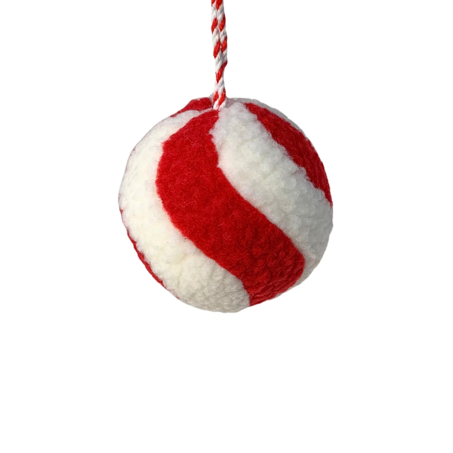 Whimsical Wool Peppermint Stripe Ball Ornament 4" | YK