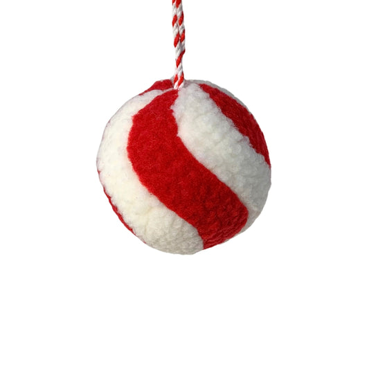 Whimsical Wool Peppermint Stripe Ball Ornament 4" | YK