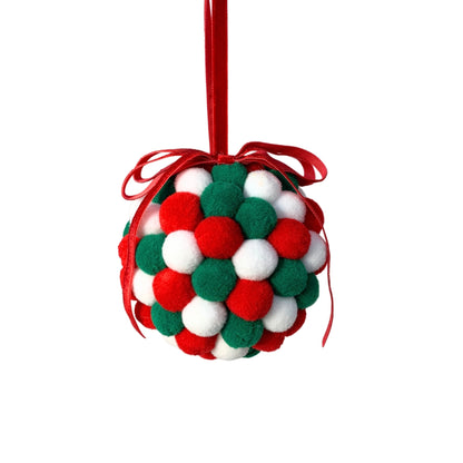 Perfectly Whimsical Pom Pom Ball Ornament Red/Green/White 6" | YK