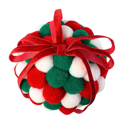 Perfectly Whimsical Pom Pom Ball Ornament Red/Green/White 6" | YK