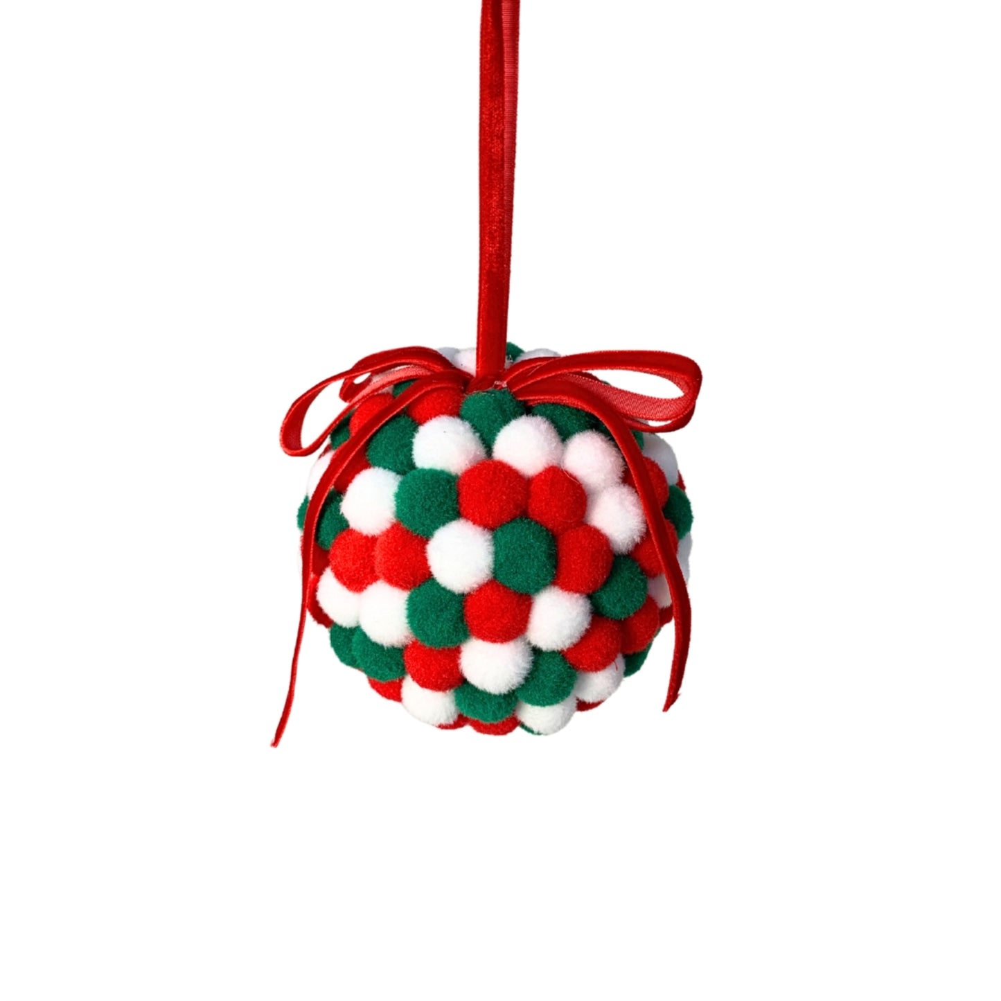 Perfectly Whimsical Pom Pom Ball Ornament Red/Green/White 4” | YK