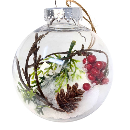 Crisp Winter Morning Snowy Pine Berry Ball Ornament 3.5” | YK