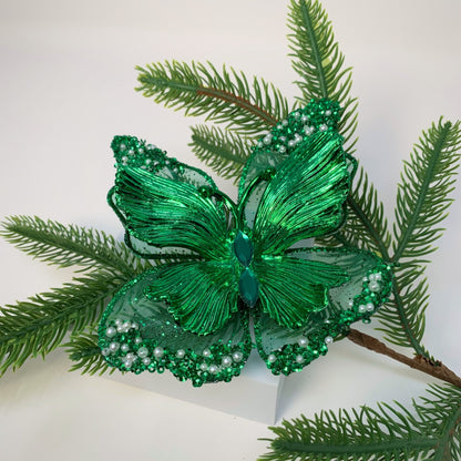 Magical Metallic Pear Butterfly Clip 6” - Emerald Green | YK