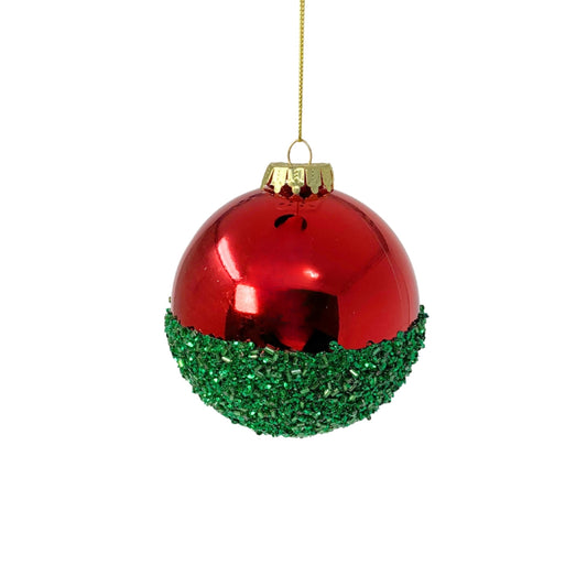 VP Half the Fun Christmas Ball Ornament - Red/Emerald 6” | YK