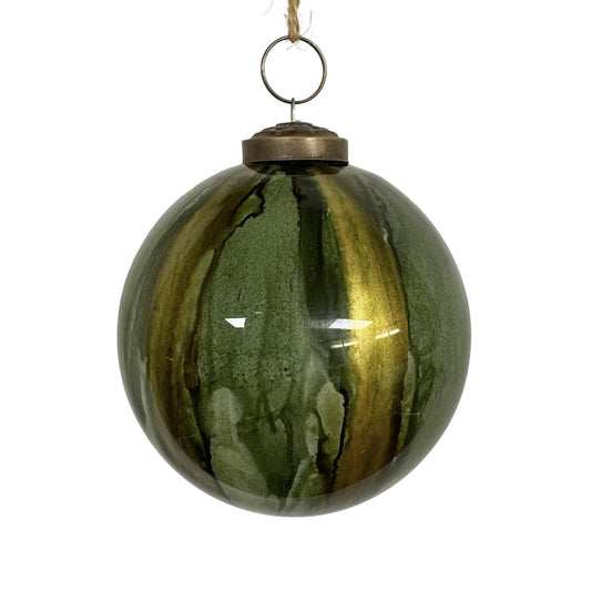 Green Watercolor Glass Ball Ornament 4” | SB