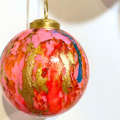 Multi Color Watercolor Glass Ball Ornament 4" | SB