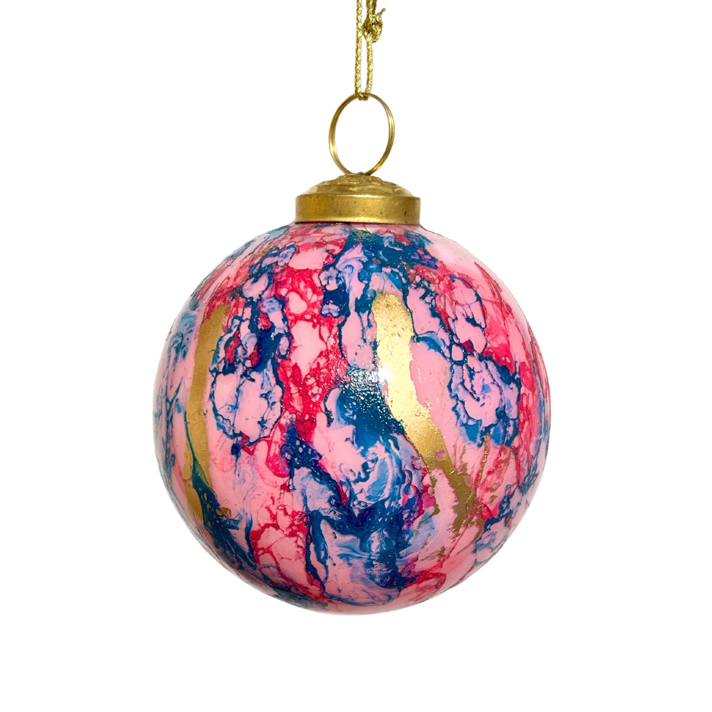 Blue/Pink/Gold Watercolor Glass Ball Ornament 6” | SB