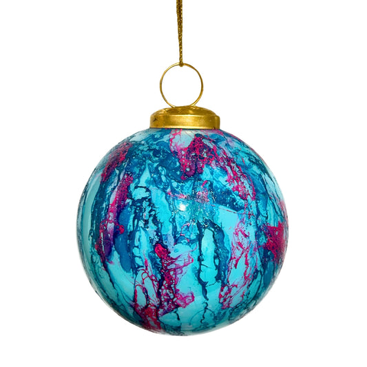 Turq/Pink Watercolor Glass Ball Ornament 6” | SB