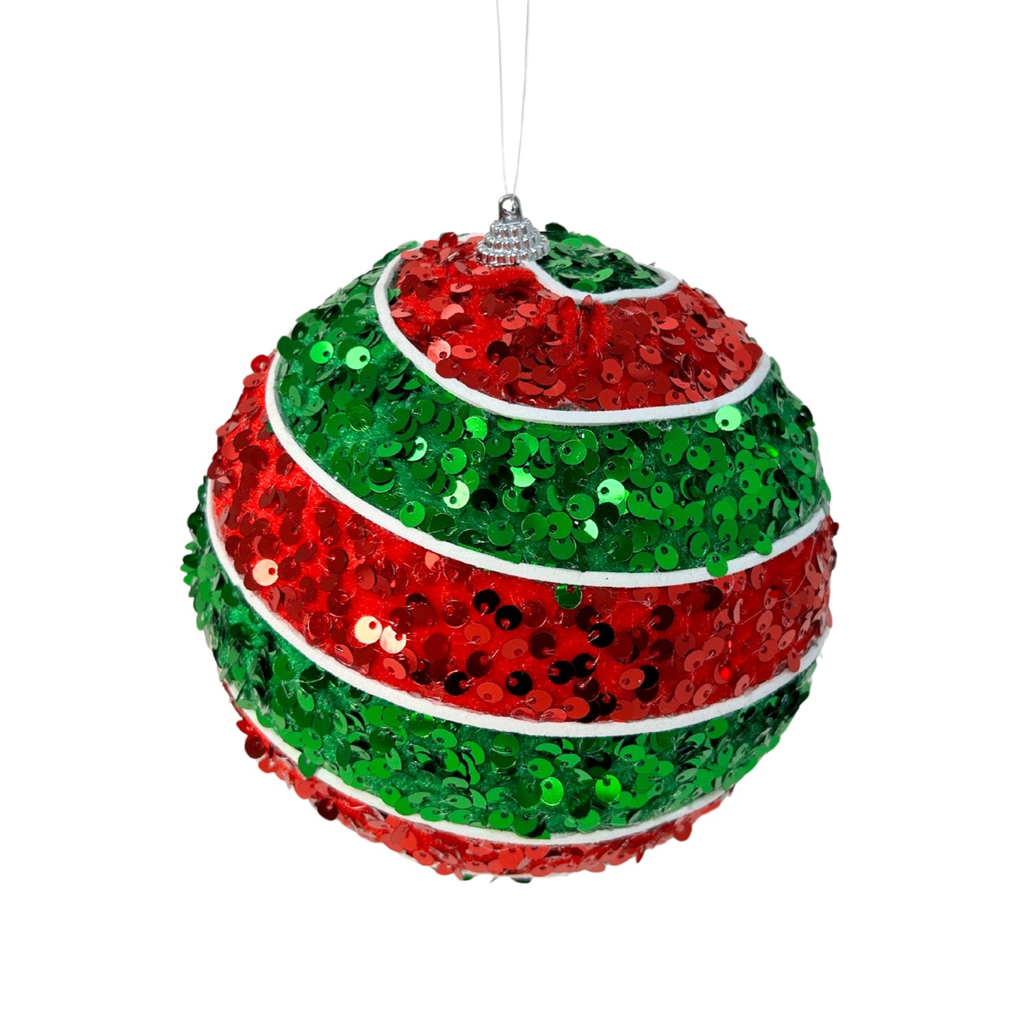 Red/White/Green Seq. Horizontal Stripe Ornament 6” |KS