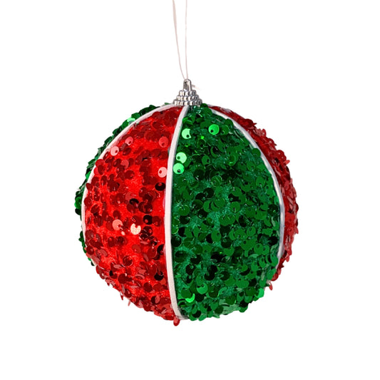 Red/White/Green Seq. Vertical Stripe Ornament 4.75” |KS