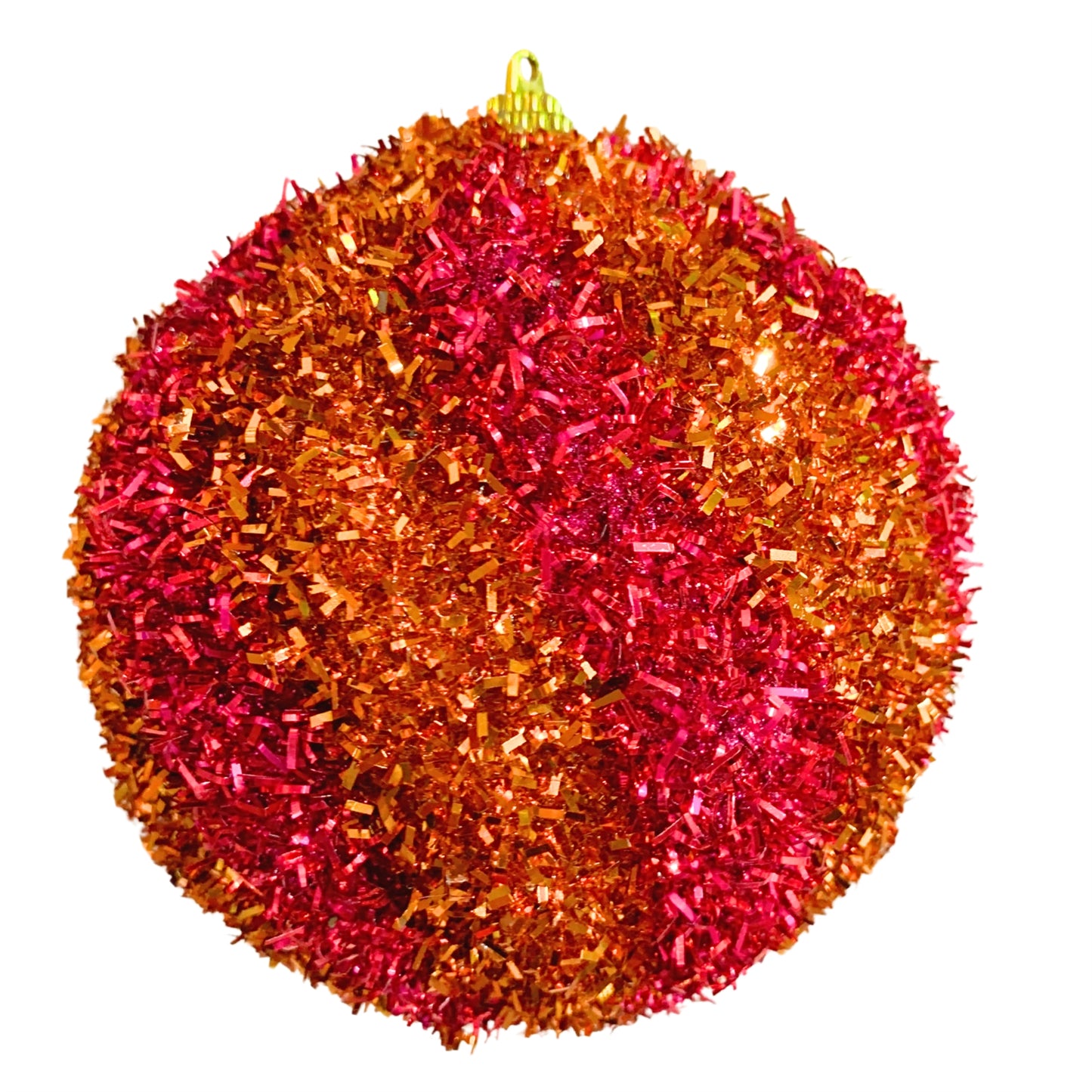 Cut Tinsel Rippled Striped Ball Ornament -Hot Pink/Orange 4.25” |KS