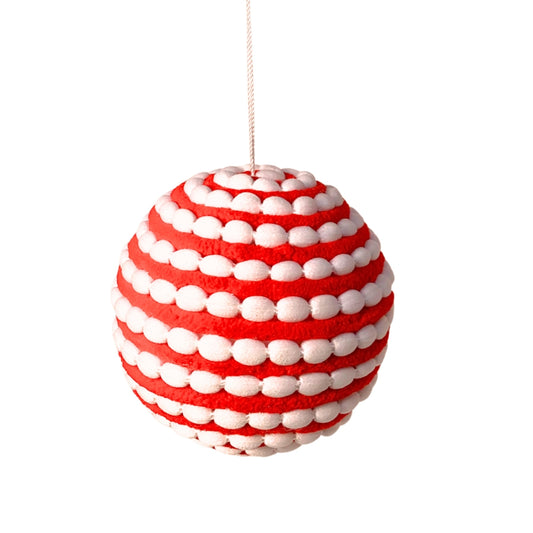 Puffy Chenille Stripped Ball Ornament 4.5” |KS