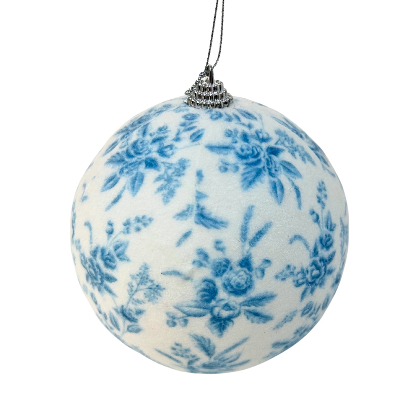 White Felt Ornament with Vintage Blue Floral Print 4.25” |KS