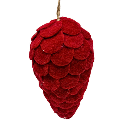 MOSSY RED FELT PINECONE ORN. 8.5" |KS