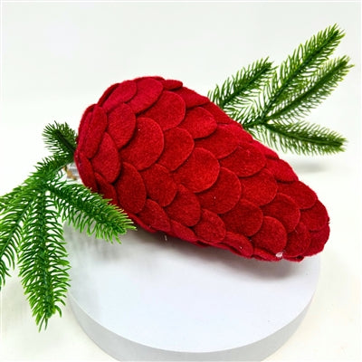 MOSSY RED FELT PINECONE ORN. 8.5" |KS