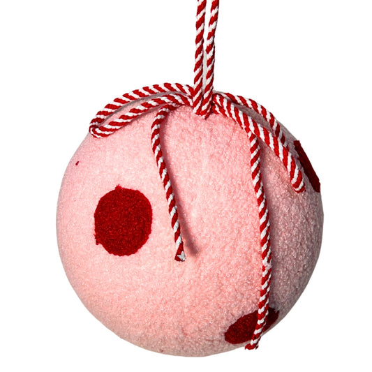 Fuzzy Polka Dot Ball Ornament - Pink/Red 6” |KS