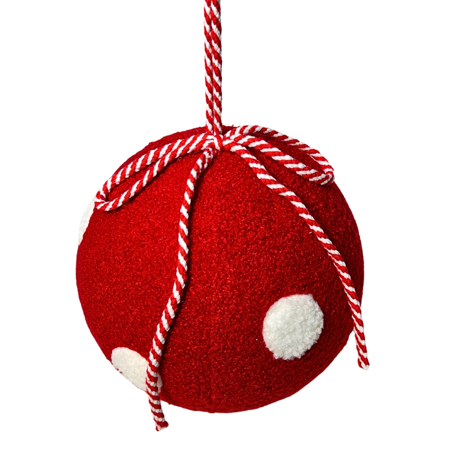 Fuzzy Polka Dot Ball Ornament - Red/White 6” |KS