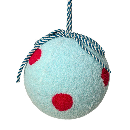 Fuzzy Polka Dot Ball Ornament - Turq/Hot Pink 6” |KS