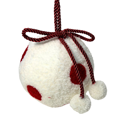 Fuzzy Polka Dot Ball Ornament - White/Red 6" | KS