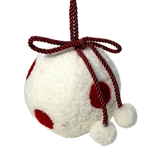 Fuzzy Polka Dot Ball Ornament - White/Red 6” |KS