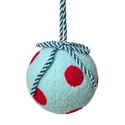 Fuzzy Polka Dot Ball Ornament - Turq/Hot Pink 8” |KS