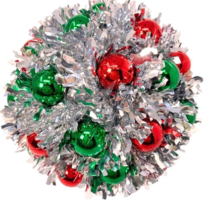 Silver Metallic Tinsel Mini Red and Green Ball Ornament 8.5” |KS