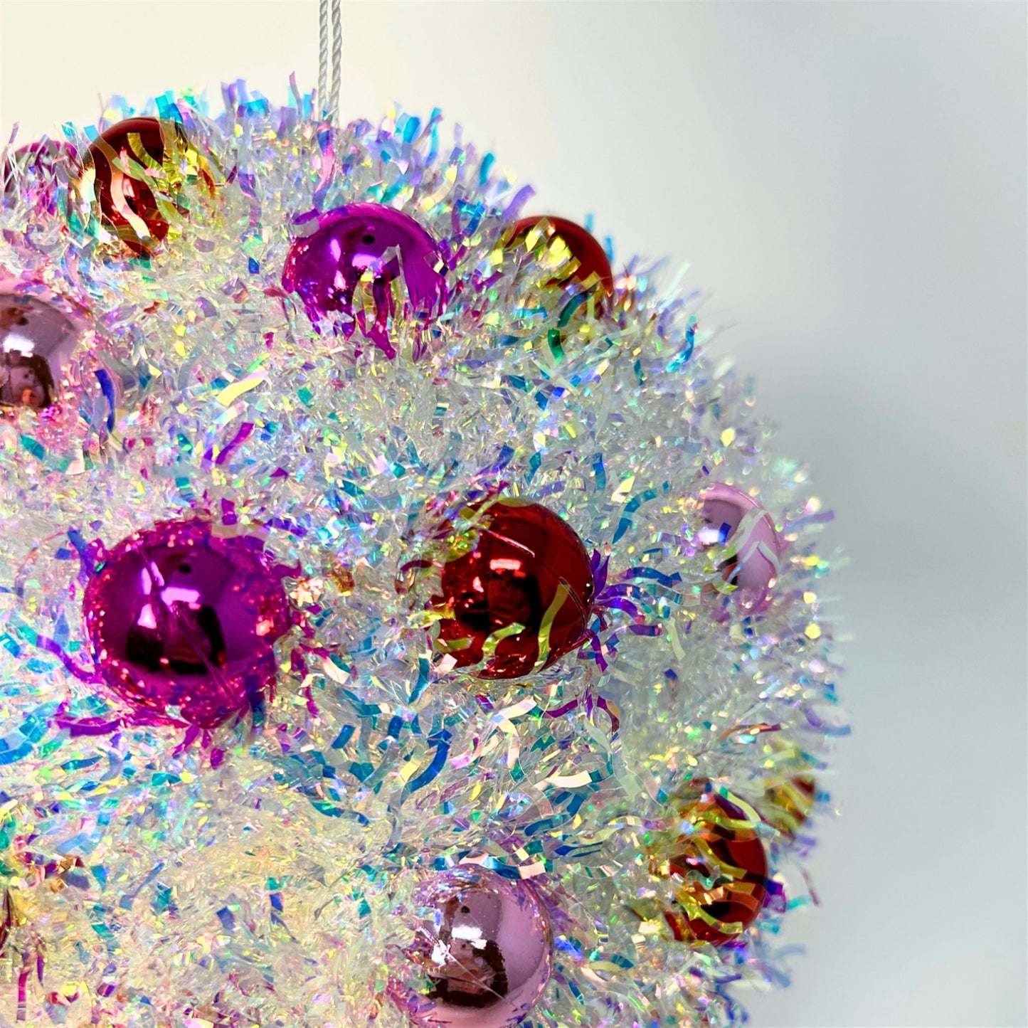 Iridescent Metallic Tinsel Mini Red/Pink/HT Pink Ball Ornament 8.5" |KS