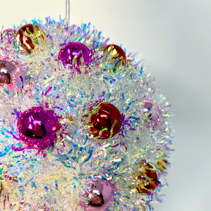 Iridescent Metallic Tinsel Mini Red/Pink/HT Pink Ball Ornament 8.5" |KS