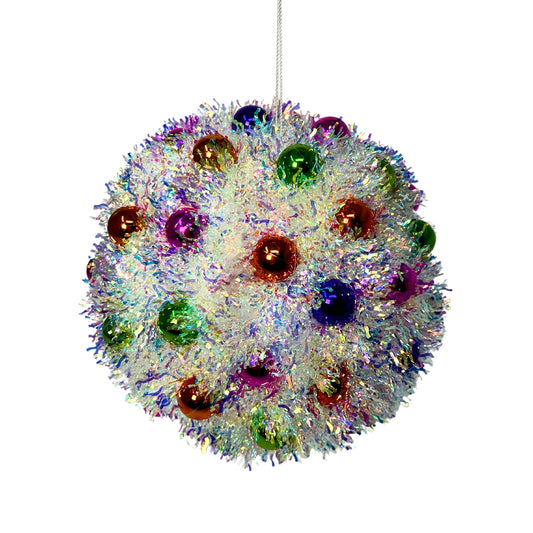 Iridescent Metallic Tinsel Mini Multi Color Ball Ornament 8.5” |KS