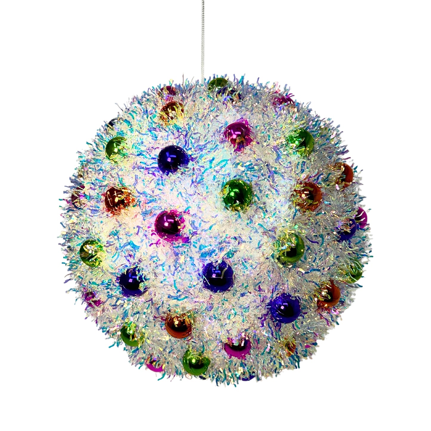 Iridescent Metallic Tinsel Mini Multi Color Ball Ornament 6.25” |KS