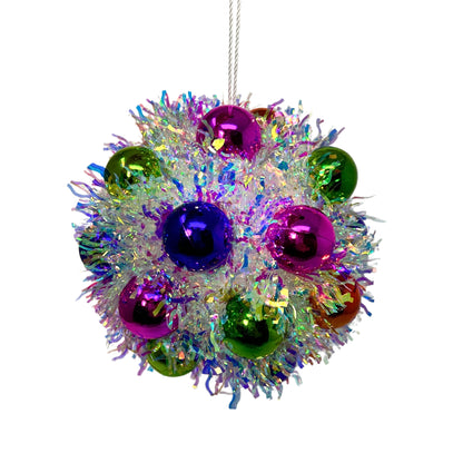 Iridescent Metallic Tinsel Mini Multi Color Ball Ornament 4.5” |KS