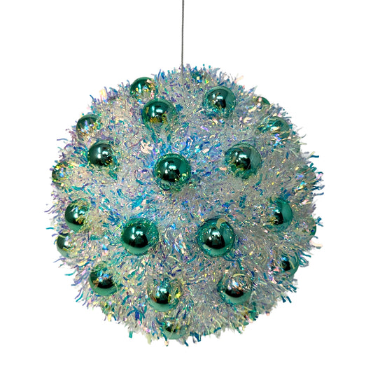 Iridescent Metallic Tinsel Mini Aqua Ball Ornament 8.5” |KS