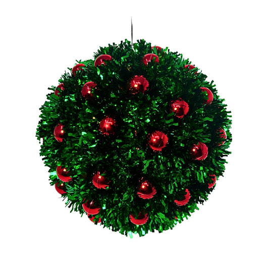 Emerald Metallic Tinsel Mini Red Ball Ornament 8.5” |KS