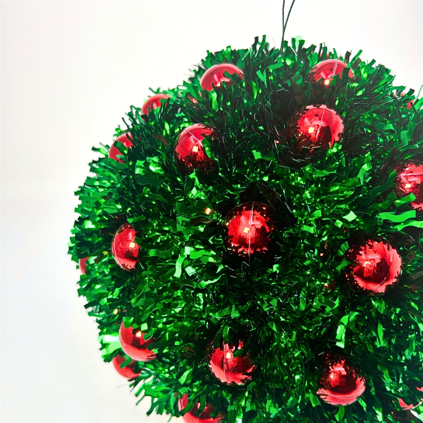 Emerald Metallic Tinsel Mini Red Ball Ornament 8.5" |KS