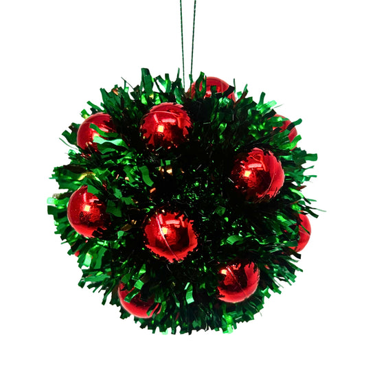 Emerald Metallic Tinsel Mini Red Ball Ornament 6.25” |KS