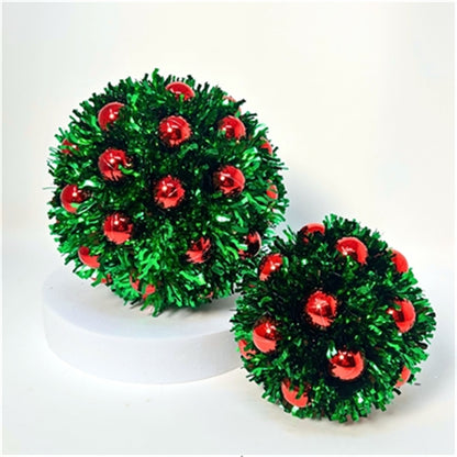 Emerald Metallic Tinsel Mini Red Ball Ornament 4.5" |KS