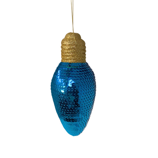 Snazzy Sequin Light Bulb Ornament - Blue 7” |KS