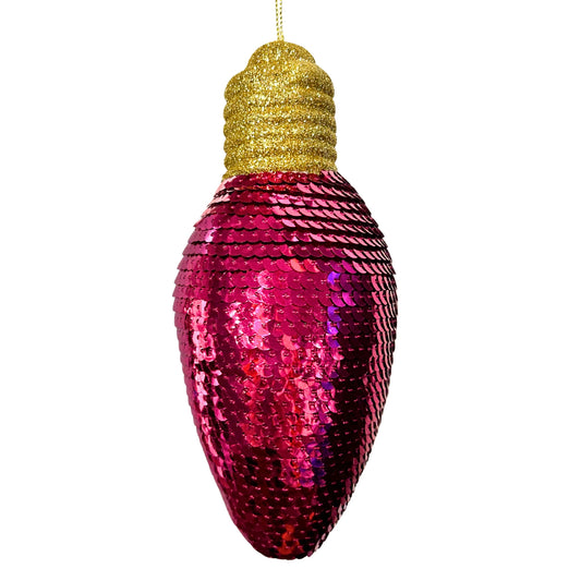 Snazzy Sequin Light Bulb Ornament - Hot Pink 7” |KS